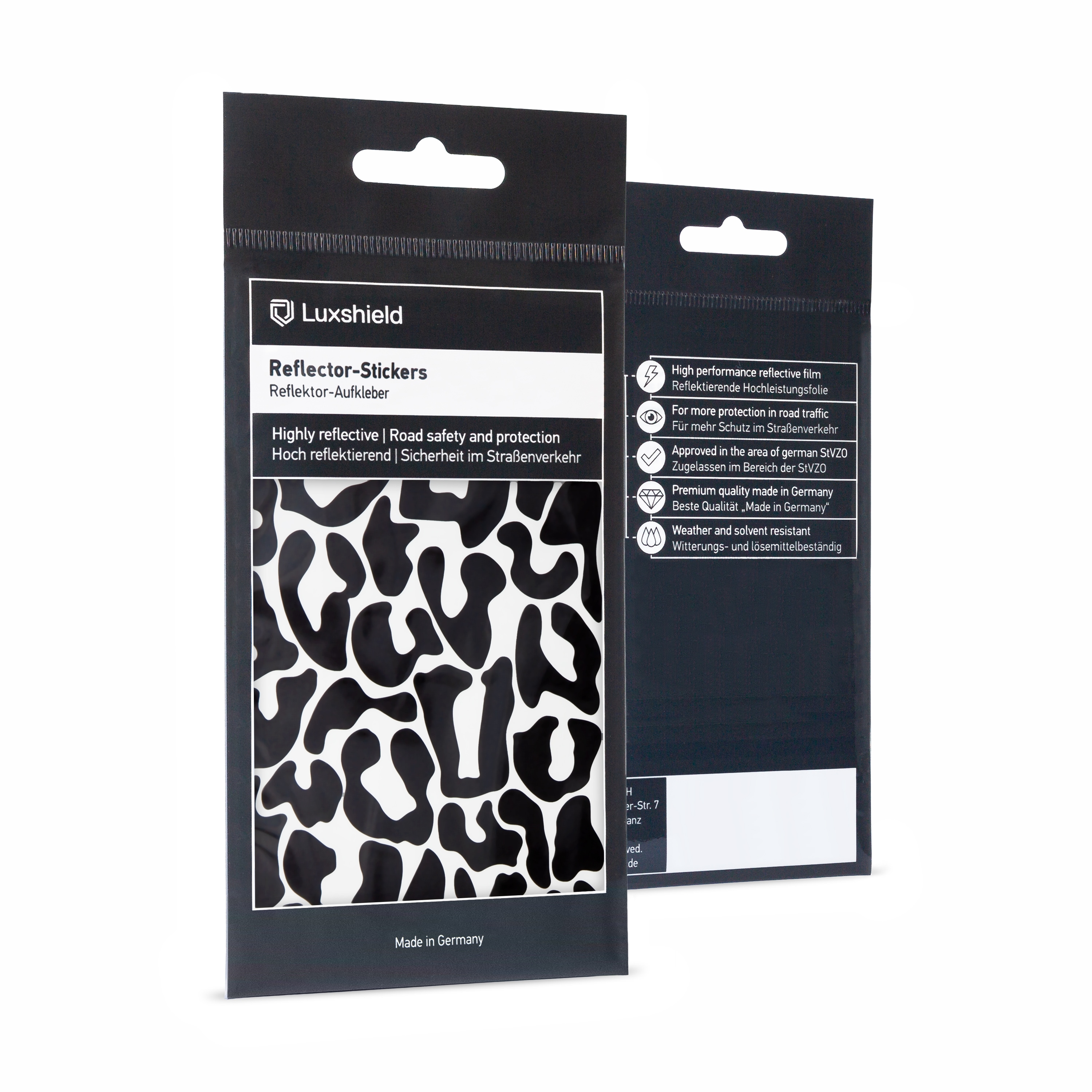Luxshield Reflektoren Sticker Set - Leopard - für Fahrrad Roller Kinderwagen | 100% passgenau | einfache Montage | lange Haltbarkeit