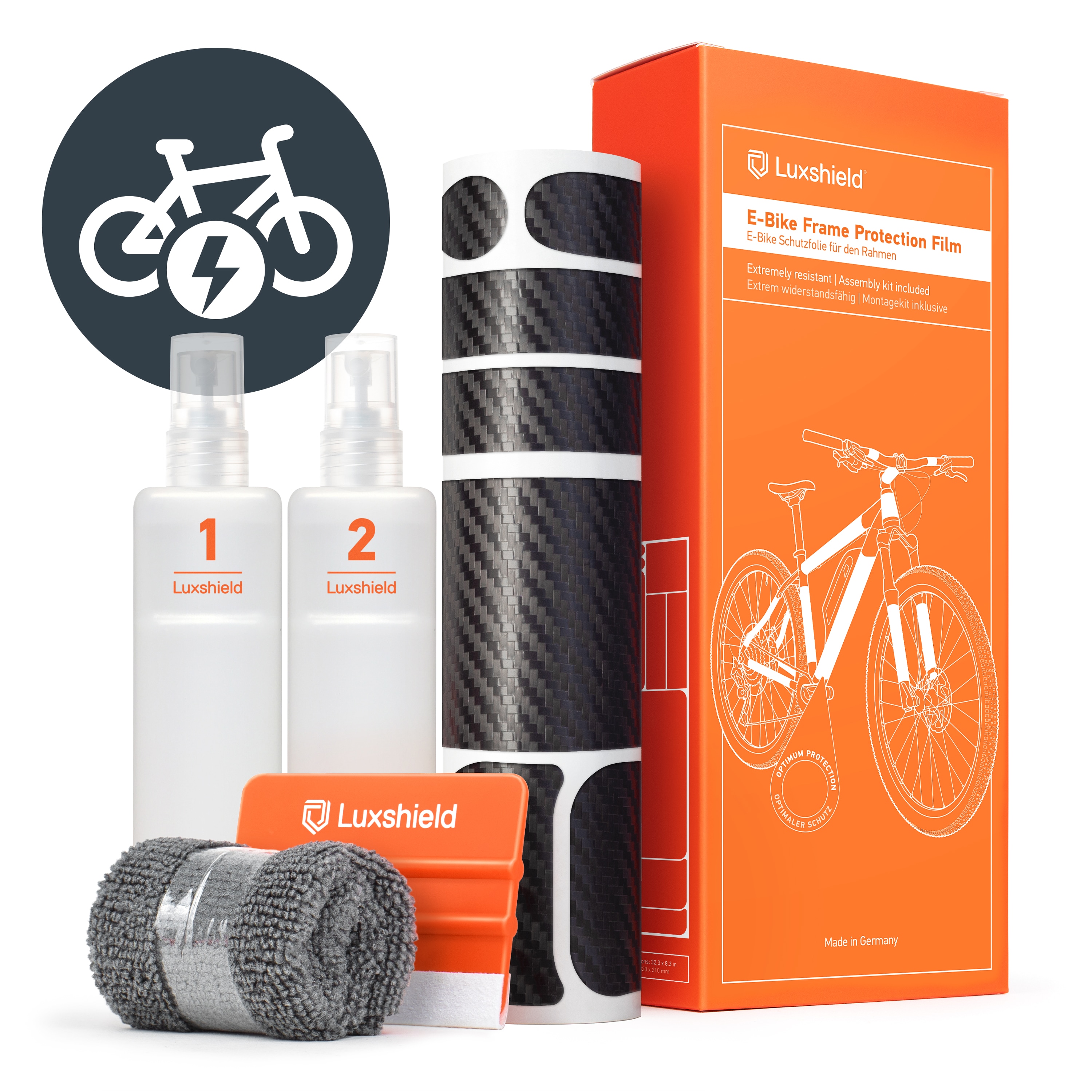 Luxshield Fahrrad Lackschutzfolie E Bike Universal | 100% passgenau | einfache Montage | lange Haltbarkeit