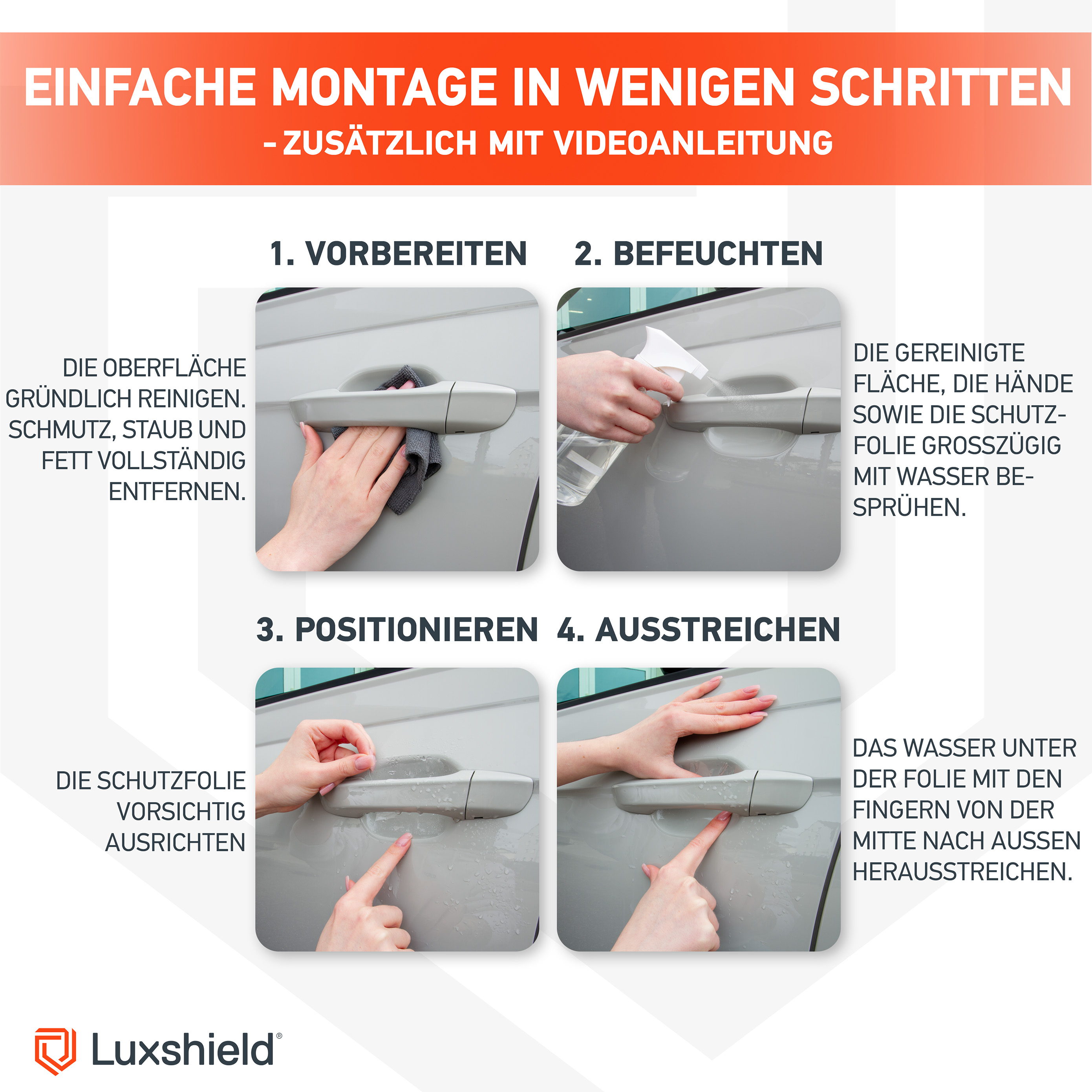 Auto Türgriffmulden Schutzfolie für Volvo V60 2 (II) 225/227 I 2018 - 2026 im 4er Set